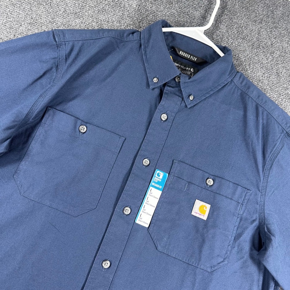 Carhartt Shirt Mens L Large Tall Blue Rugged Flex Relaxed Fit Canvas NWT
